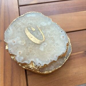 Anthropologie Gold and Cream Agate Coasters | Letter C